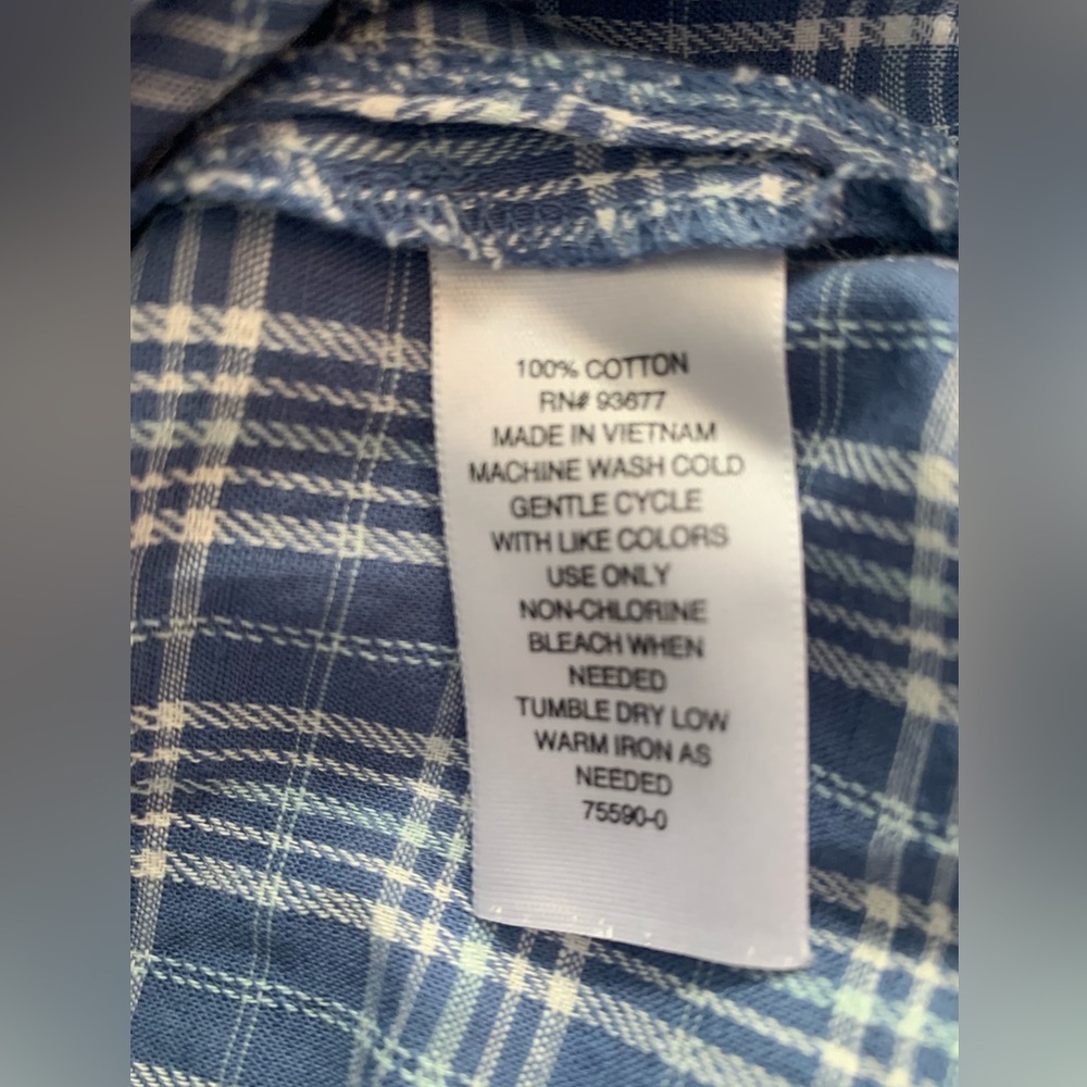 ANA A New Approach NWT Blue Plaid Long Sleeve Boho Peasant Blouse Size M - Picture 13 of 14